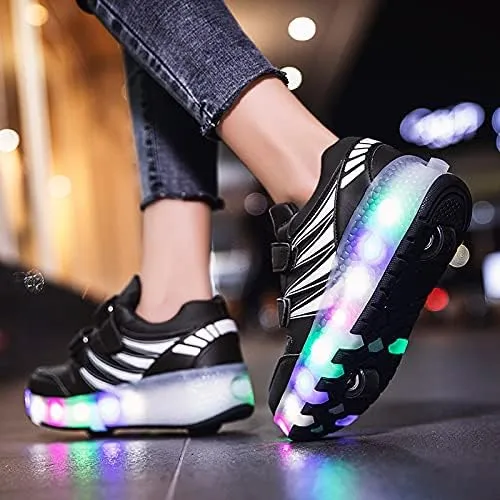 Kids Roller Shoes with Two-Wheeled Roller Skateshoes Sport Shoes USB Charging Luminous Shoes