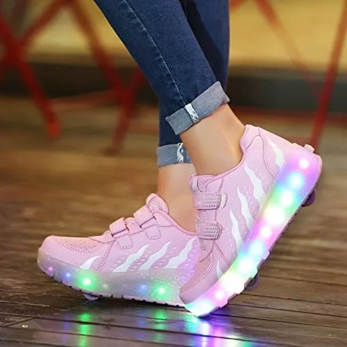 Kids Roller Shoes with Two-Wheeled Roller Skateshoes Sport Shoes USB Charging Luminous Shoes