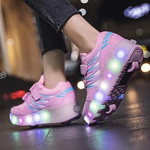 Kids Roller Shoes with Two-Wheeled Roller Skateshoes Sport Shoes USB Charging Luminous Shoes