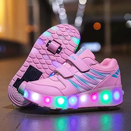 Kids Roller Shoes with Two-Wheeled Roller Skateshoes Sport Shoes USB Charging Luminous Shoes