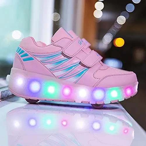 Kids Roller Shoes with Two-Wheeled Roller Skateshoes Sport Shoes USB Charging Luminous Shoes