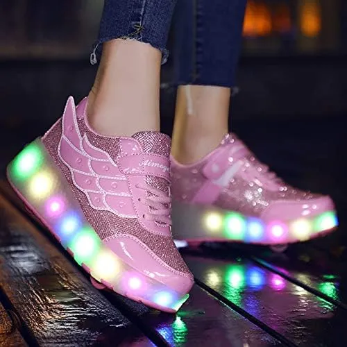 Kids Roller Shoes with Two-Wheeled Roller Skateshoes Sport Shoes USB Charging Luminous Shoes