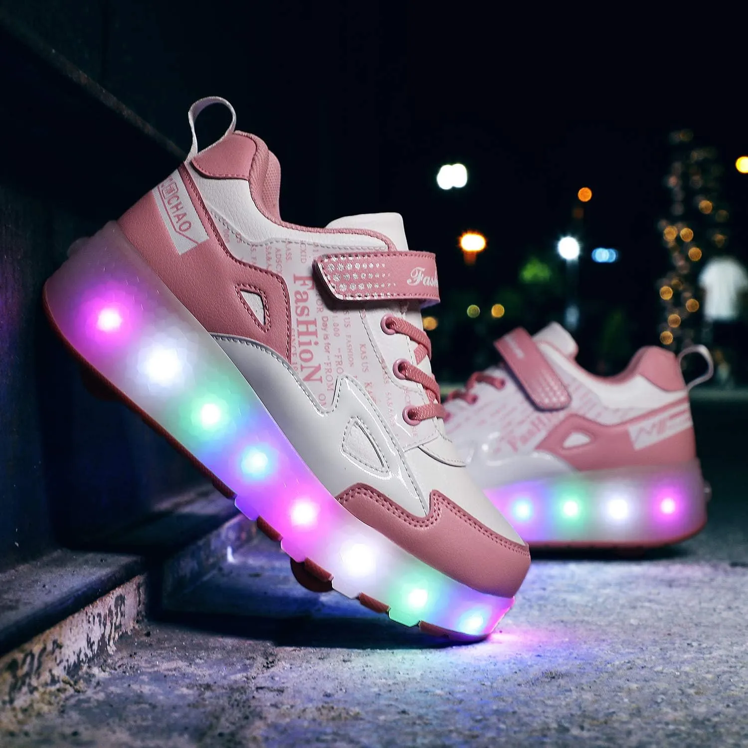 Kids Roller Shoes with Two-Wheeled Roller Skateshoes Sport Shoes USB Charging Luminous Shoes