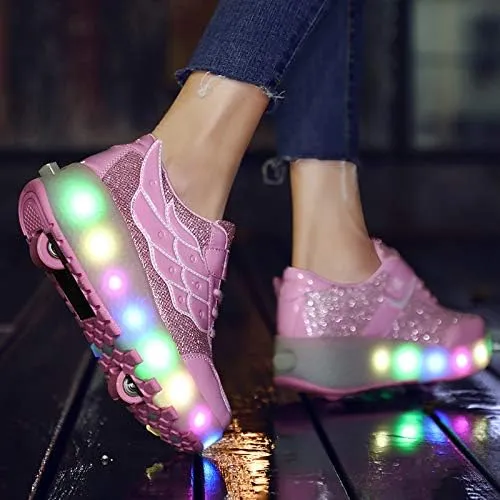 Kids Roller Shoes with Two-Wheeled Roller Skateshoes Sport Shoes USB Charging Luminous Shoes