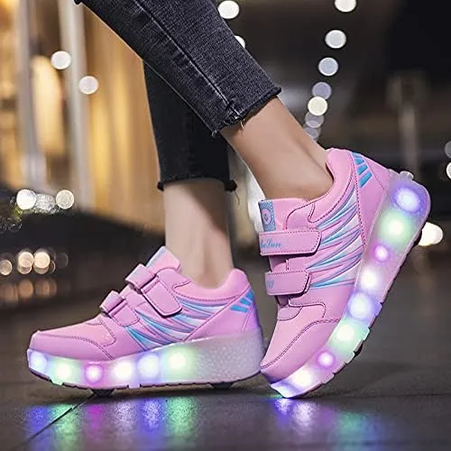 Kids Roller Shoes with Two-Wheeled Roller Skateshoes Sport Shoes USB Charging Luminous Shoes
