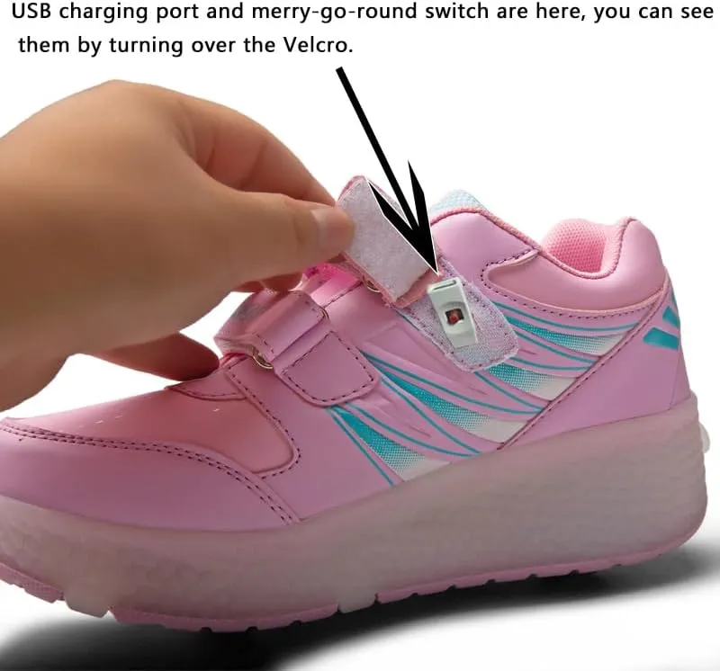 Kids Roller Shoes with Two-Wheeled Roller Skateshoes Sport Shoes USB Charging Luminous Shoes