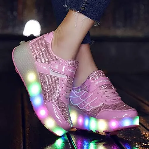 Kids Roller Shoes with Two-Wheeled Roller Skateshoes Sport Shoes USB Charging Luminous Shoes