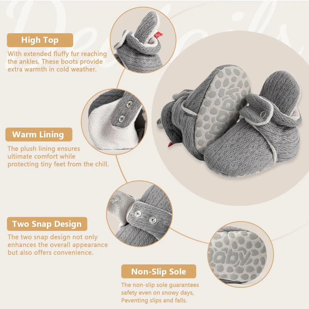 KIDSUN Infant Baby Boy Girl Cozy Fleece Bootie Newborn Stay On Slipper Winter Warm Gripper Non-Slip Crib Shoes