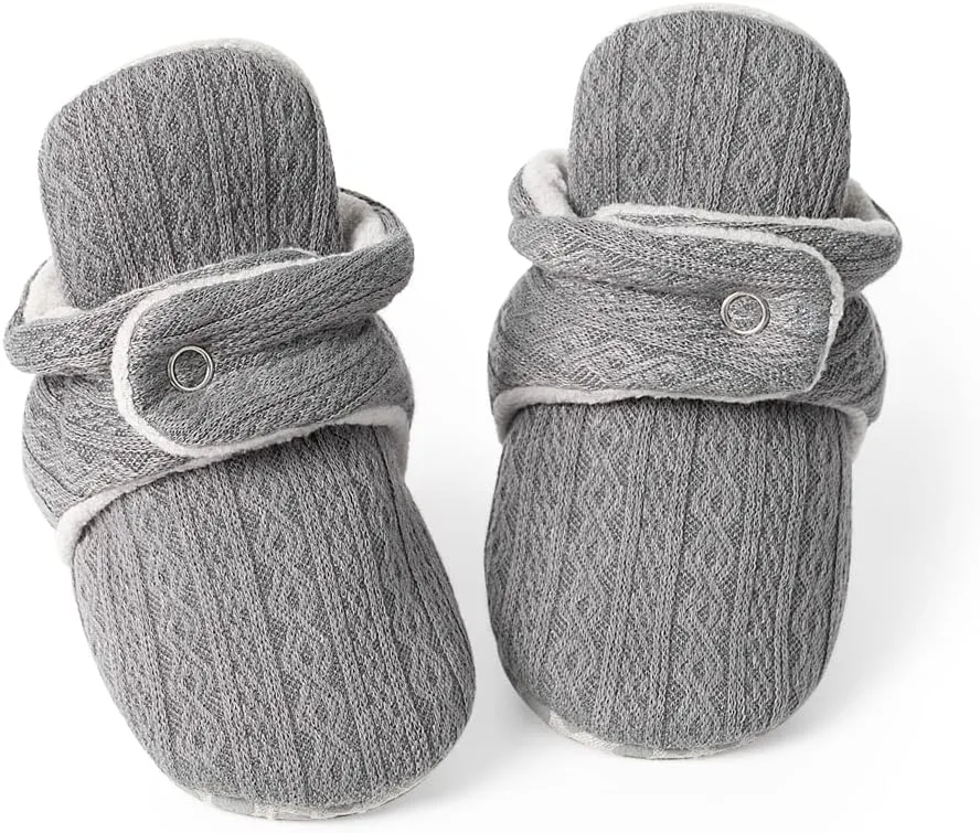 KIDSUN Infant Baby Boy Girl Cozy Fleece Bootie Newborn Stay On Slipper Winter Warm Gripper Non-Slip Crib Shoes