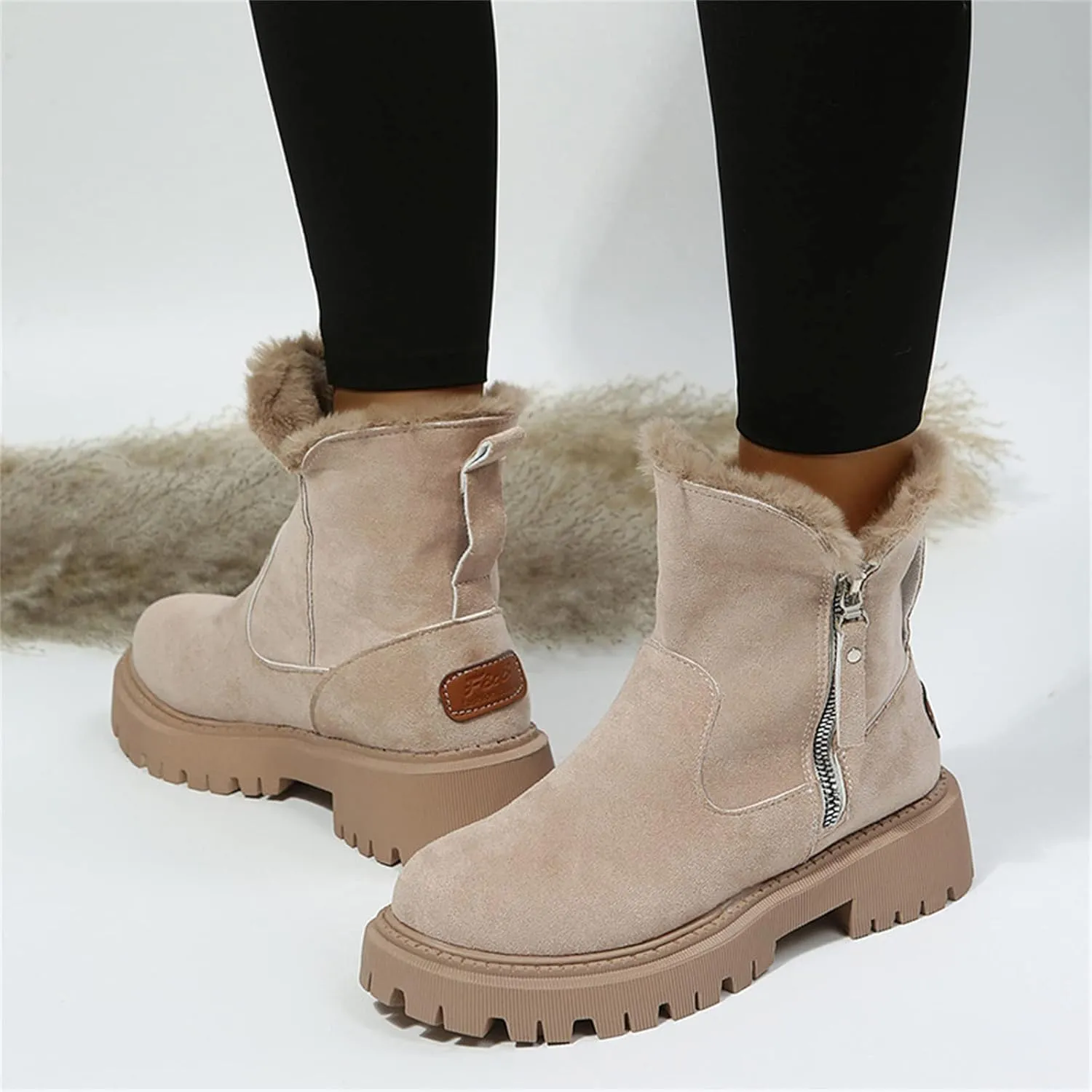 Ladmiple Winter Boots For Women Fashion Warm Fur Lined Snow Ankle Booties Outdoor Comfortable Slip On Walking Shoes