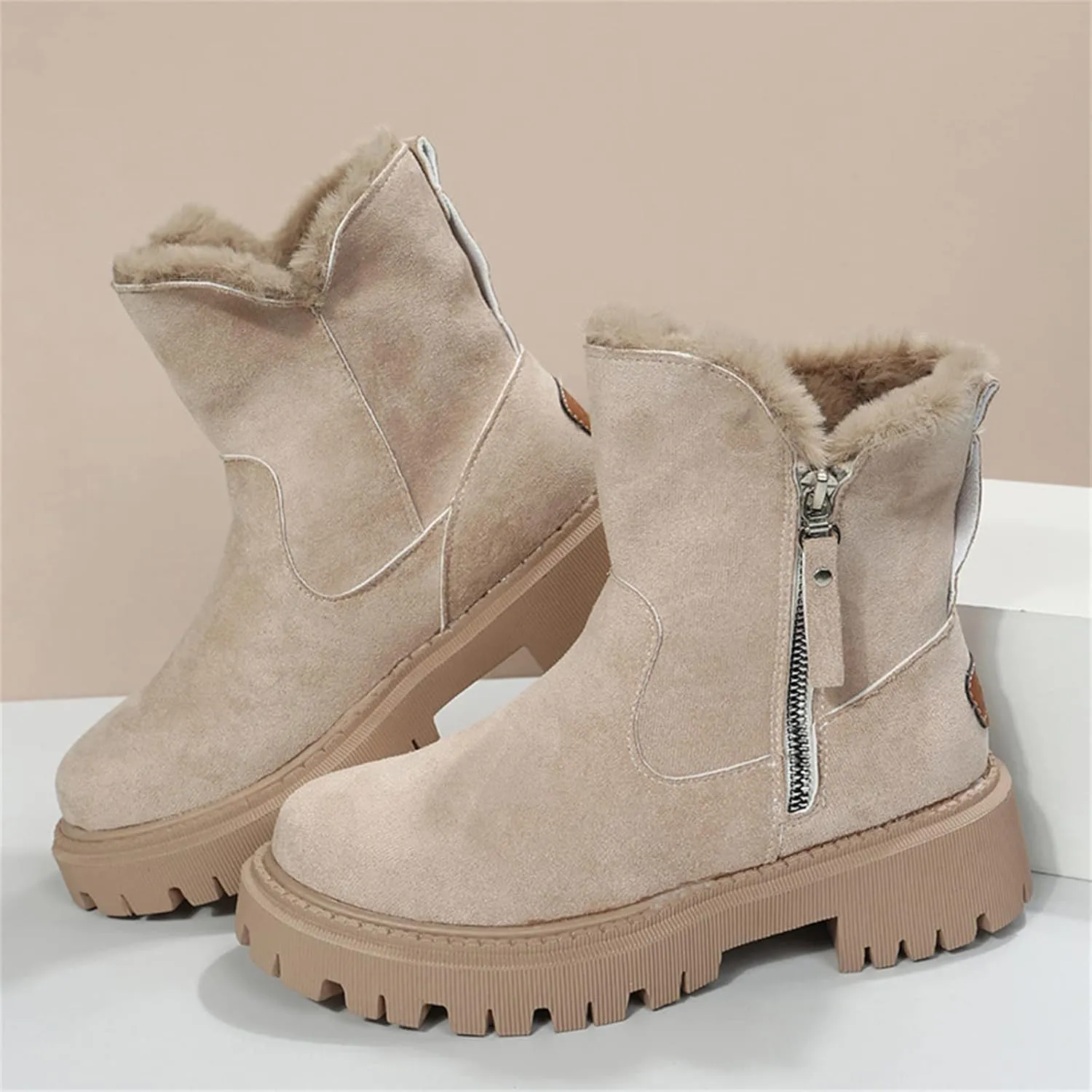Ladmiple Winter Boots For Women Fashion Warm Fur Lined Snow Ankle Booties Outdoor Comfortable Slip On Walking Shoes