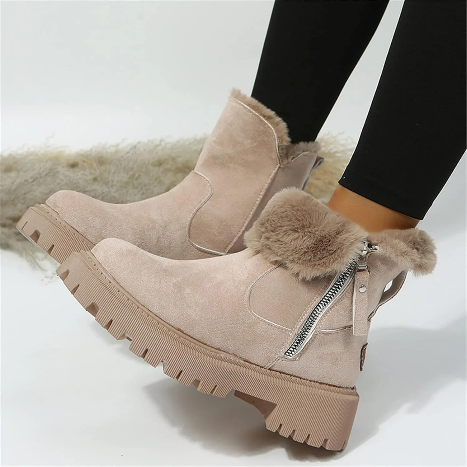 Ladmiple Winter Boots For Women Fashion Warm Fur Lined Snow Ankle Booties Outdoor Comfortable Slip On Walking Shoes
