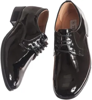 Lito Baby Boys Round Toed Black Shiny Patent Leather Tuxedo Shoes for Weddings, Toddler 9 (Toddler 9)