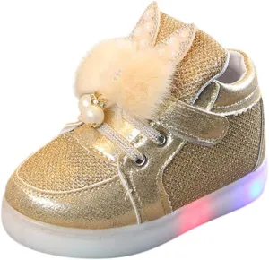 Little Kids Toddler Baby Girls Cartoon Rabbit LED Luminous Sport Shoes Sport Sneakers