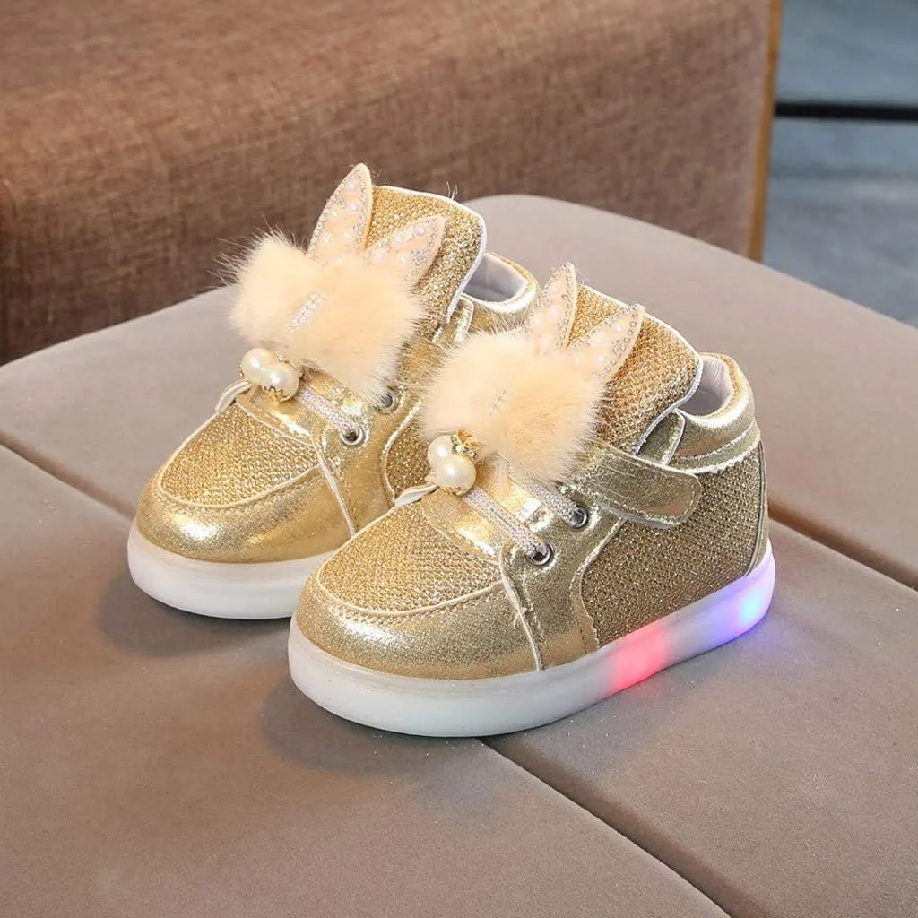 Little Kids Toddler Baby Girls Cartoon Rabbit LED Luminous Sport Shoes Sport Sneakers