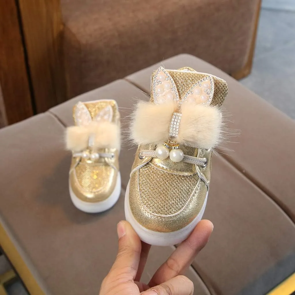 Little Kids Toddler Baby Girls Cartoon Rabbit LED Luminous Sport Shoes Sport Sneakers