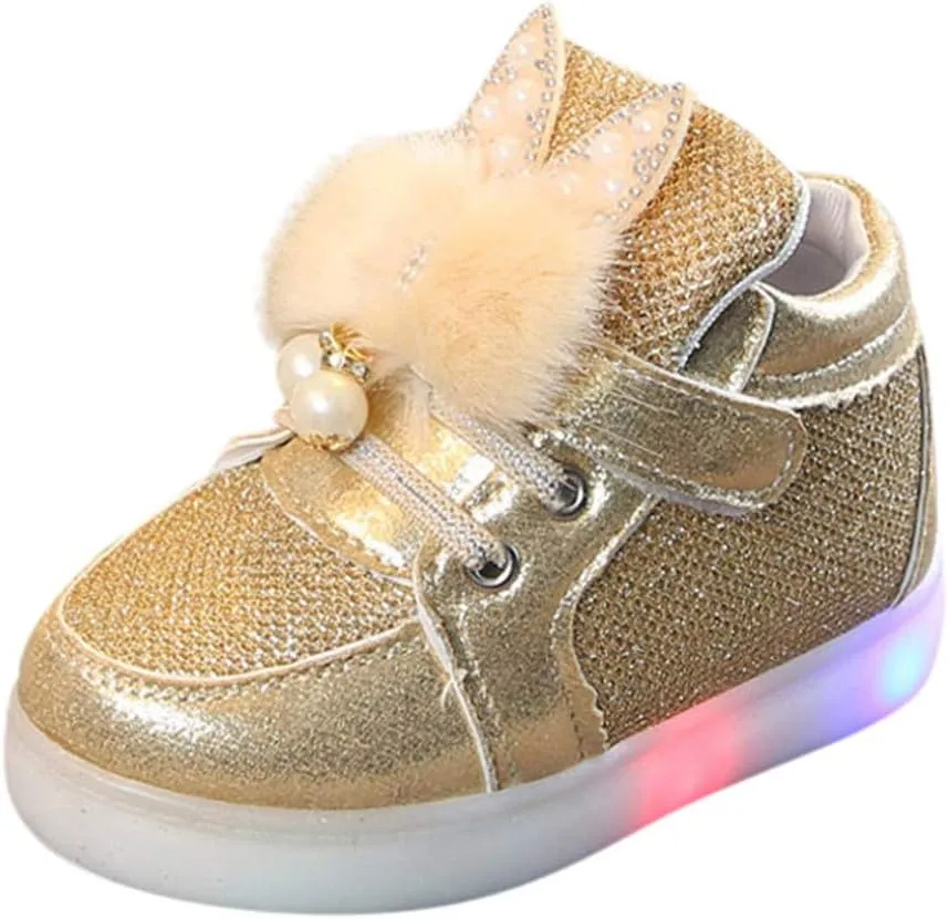Little Kids Toddler Baby Girls Cartoon Rabbit LED Luminous Sport Shoes Sport Sneakers