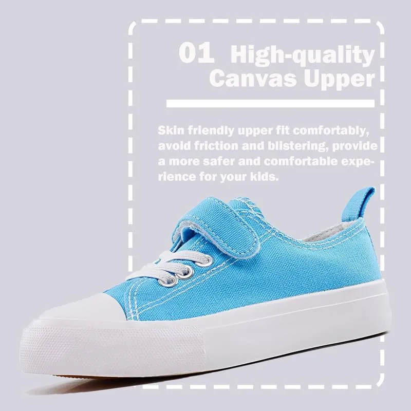 LUMUBBY Kid Shoes for Boys Girls Toddler Little Kid Canvas Low Top Sneakers Classic Adjustable Strap Lace up Shoes for Kids Breathable Lightweight