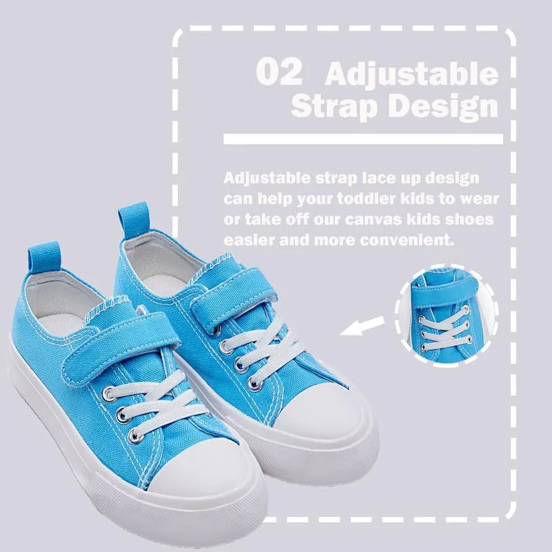 LUMUBBY Kid Shoes for Boys Girls Toddler Little Kid Canvas Low Top Sneakers Classic Adjustable Strap Lace up Shoes for Kids Breathable Lightweight