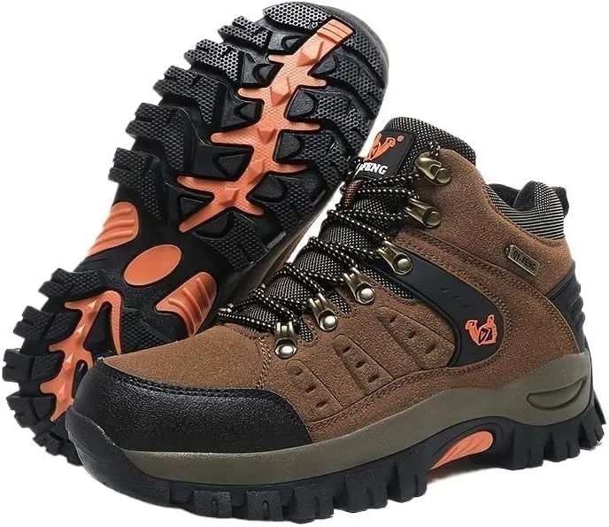 Men Hiking Shoes Mid Top Waterproof Boots Trekking Trails Outdoor Work Shoes Men's Trendy Durable Lace Up Hiking Boots, Comfy Non Slip Shoes for Men's Outdoor Activities