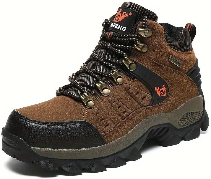 Men Hiking Shoes Mid Top Waterproof Boots Trekking Trails Outdoor Work Shoes Men's Trendy Durable Lace Up Hiking Boots, Comfy Non Slip Shoes for Men's Outdoor Activities