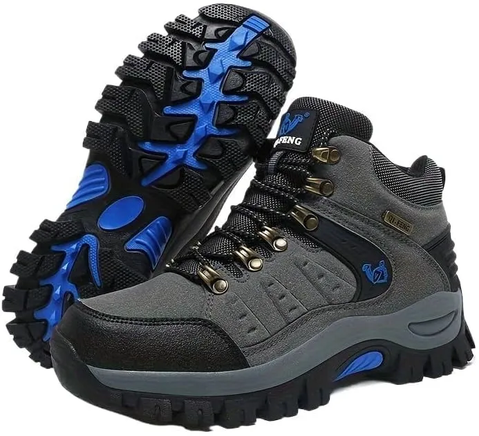 Men Hiking Shoes Mid Top Waterproof Boots Trekking Trails Outdoor Work Shoes Men's Trendy Durable Lace Up Hiking Boots, Comfy Non Slip Shoes for Men's Outdoor Activities