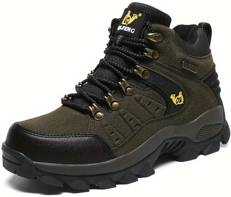Men Hiking Shoes Mid Top Waterproof Boots Trekking Trails Outdoor Work Shoes Men's Trendy Durable Lace Up Hiking Boots, Comfy Non Slip Shoes for Men's Outdoor Activities