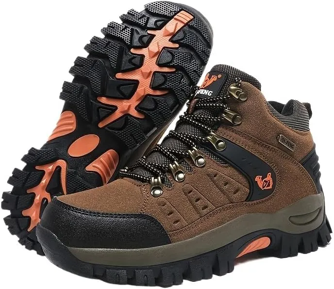 Men Hiking Shoes Mid Top Waterproof Boots Trekking Trails Outdoor Work Shoes Men's Trendy Durable Lace Up Hiking Boots, Comfy Non Slip Shoes for Men's Outdoor Activities