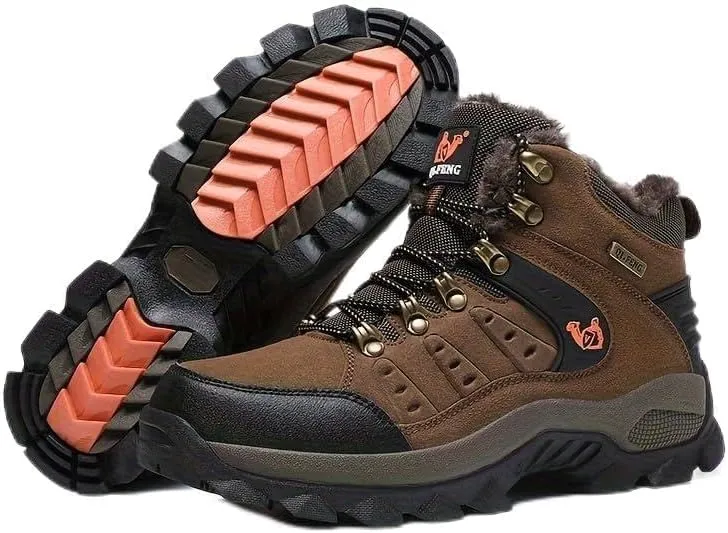 Men Hiking Shoes Mid Top Waterproof Boots Trekking Trails Outdoor Work Shoes Men's Trendy Durable Lace Up Hiking Boots, Comfy Non Slip Shoes for Men's Outdoor Activities