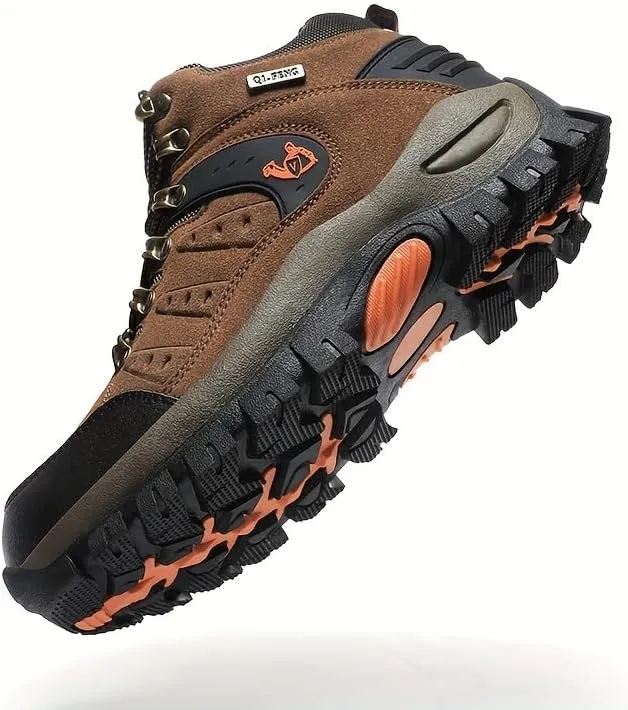 Men Hiking Shoes Mid Top Waterproof Boots Trekking Trails Outdoor Work Shoes Men's Trendy Durable Lace Up Hiking Boots, Comfy Non Slip Shoes for Men's Outdoor Activities