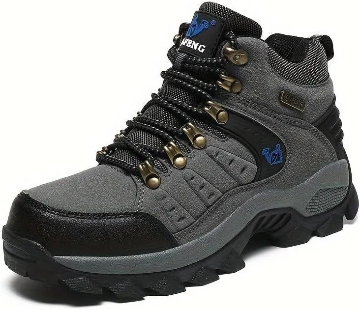 Men Hiking Shoes Mid Top Waterproof Boots Trekking Trails Outdoor Work Shoes Men's Trendy Durable Lace Up Hiking Boots, Comfy Non Slip Shoes for Men's Outdoor Activities