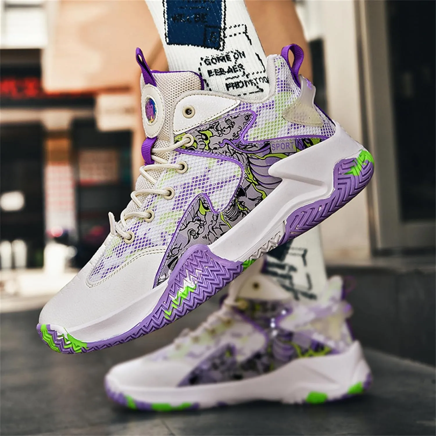 Men's Breathable Mesh Lace Up Basketball Shoes Fashion High-Top Non-Slip Sneakers Casual Gym Sports Tennis Jogging Shoes