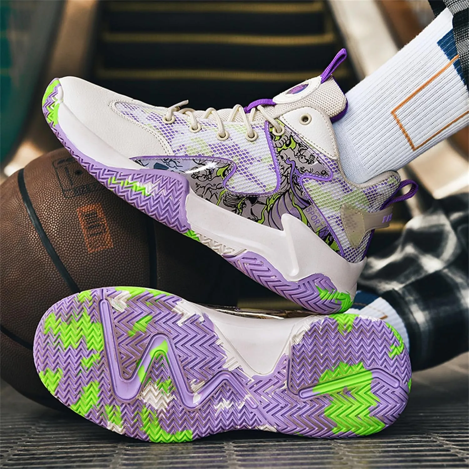 Men's Breathable Mesh Lace Up Basketball Shoes Fashion High-Top Non-Slip Sneakers Casual Gym Sports Tennis Jogging Shoes
