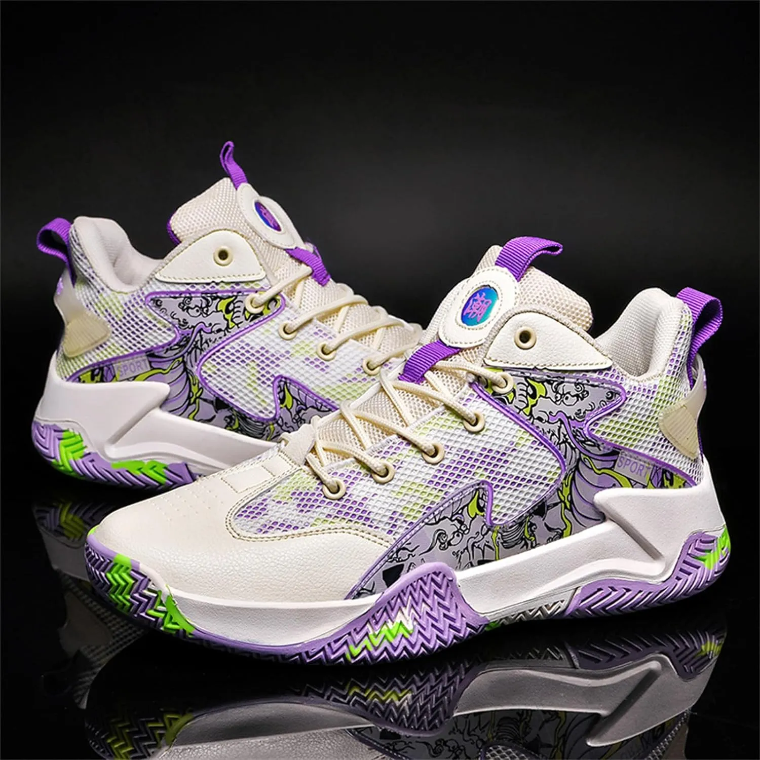 Men's Breathable Mesh Lace Up Basketball Shoes Fashion High-Top Non-Slip Sneakers Casual Gym Sports Tennis Jogging Shoes
