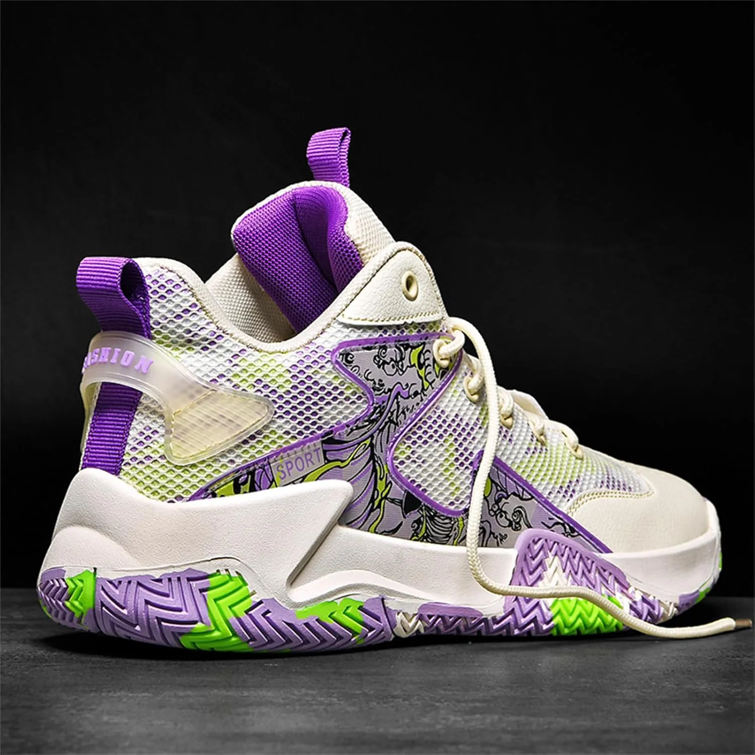 Men's Breathable Mesh Lace Up Basketball Shoes Fashion High-Top Non-Slip Sneakers Casual Gym Sports Tennis Jogging Shoes