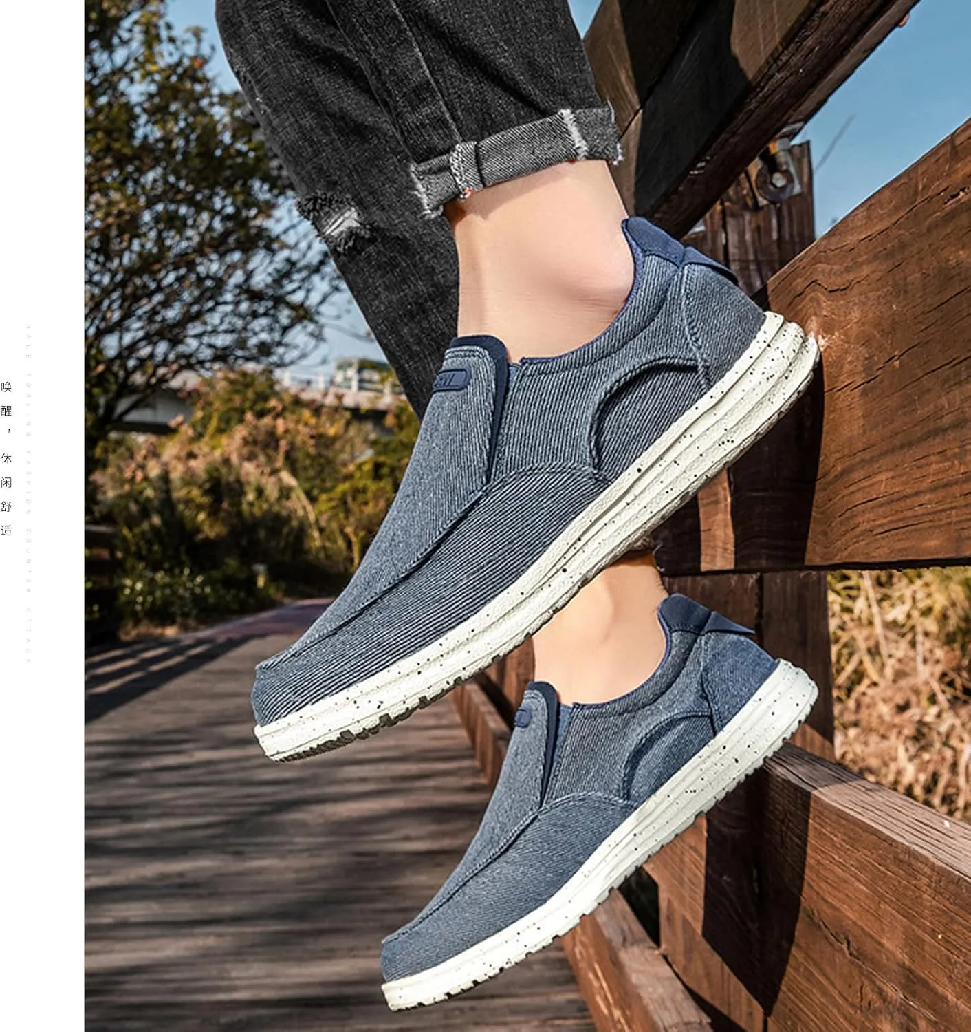 Mens Canvas Casual Loafers One Stirrup Walking Shoes,Lightweight Comfortable Hiking Sports Driving Shoes,Orthopedic Diabetic Slip Resistant Shoes