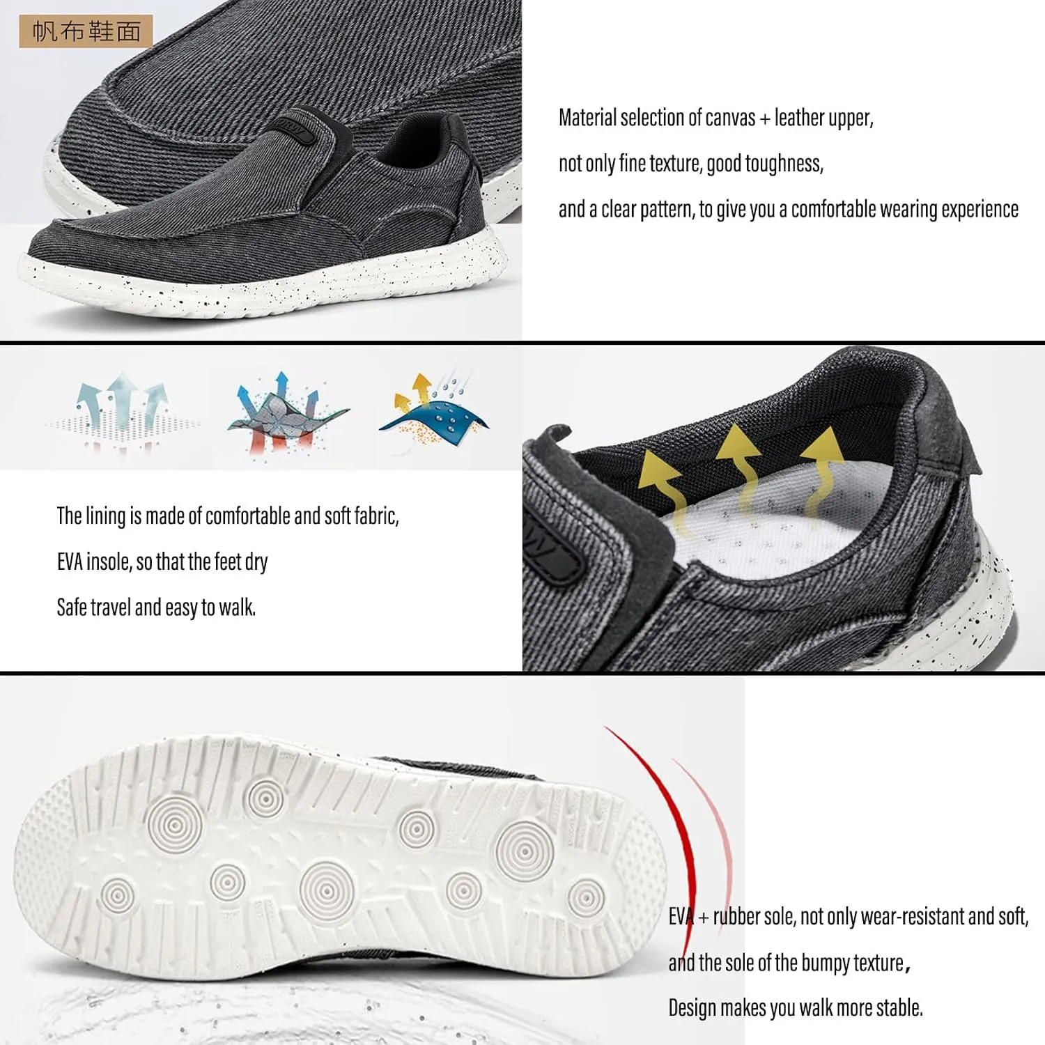 Mens Canvas Casual Loafers One Stirrup Walking Shoes,Lightweight Comfortable Hiking Sports Driving Shoes,Orthopedic Diabetic Slip Resistant Shoes
