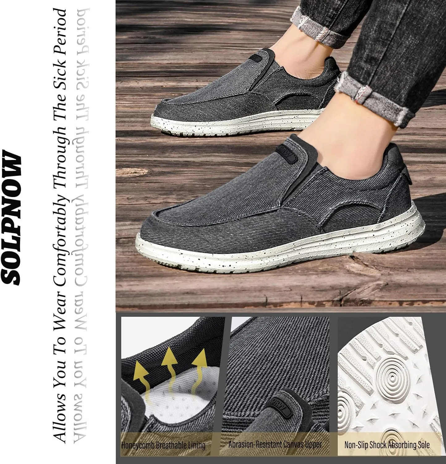 Mens Canvas Casual Loafers One Stirrup Walking Shoes,Lightweight Comfortable Hiking Sports Driving Shoes,Orthopedic Diabetic Slip Resistant Shoes
