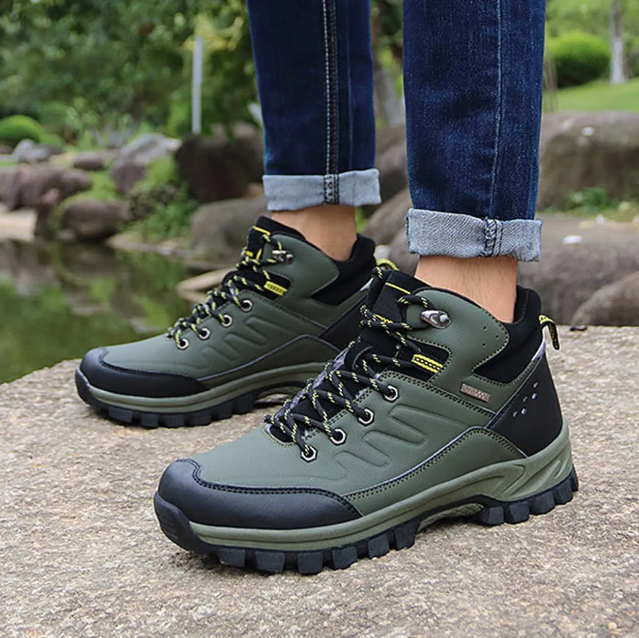 Men's Hiking Boots Outdoor Waterproof Non-Slip Work Boots Autumn Winter Trekking Snow Boots