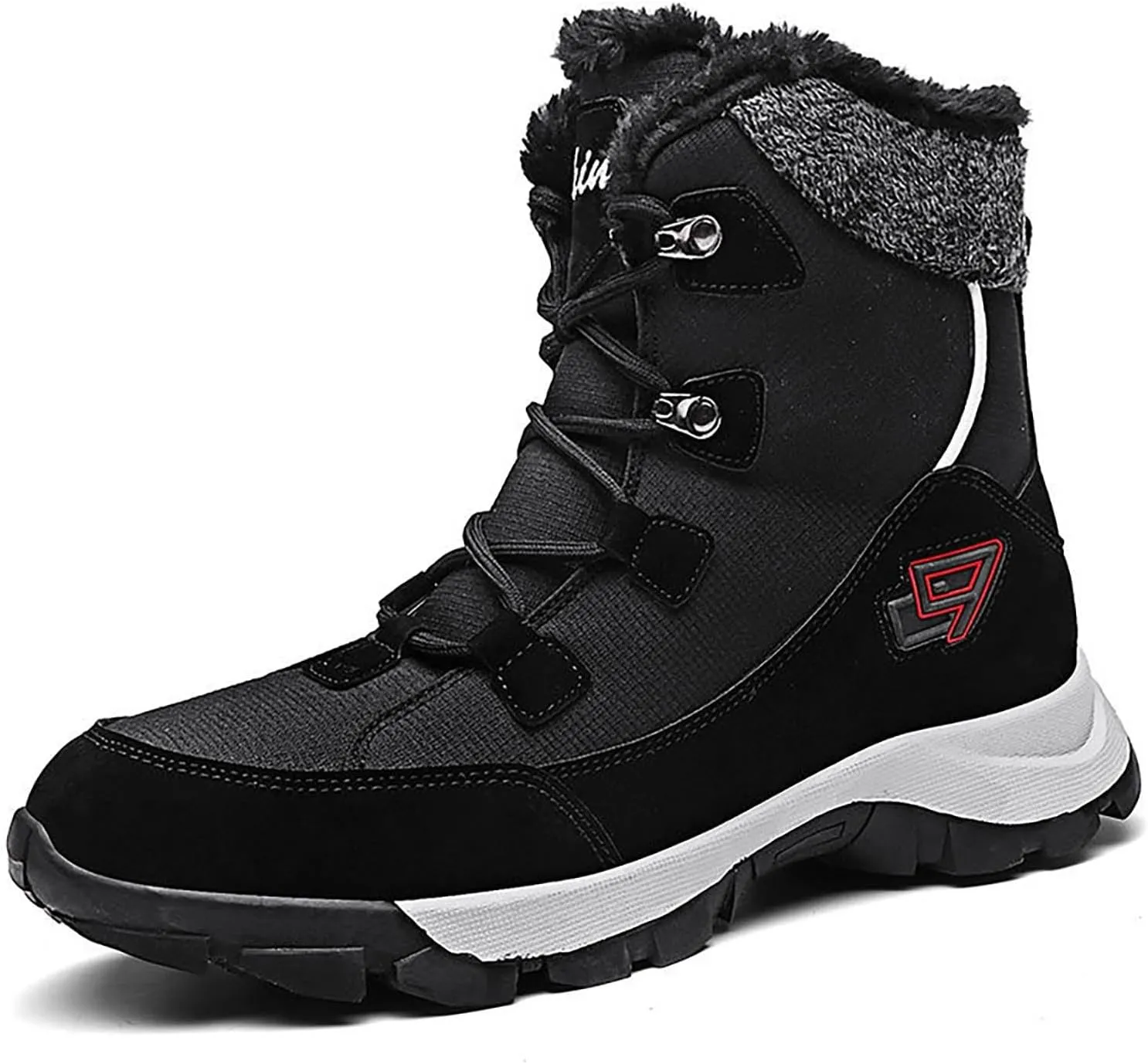 Men's Insulated Waterproof Hiking Snow Boots Fur Lined Winter Boot Non-Slip Outdoor Ankle High-top Shoes