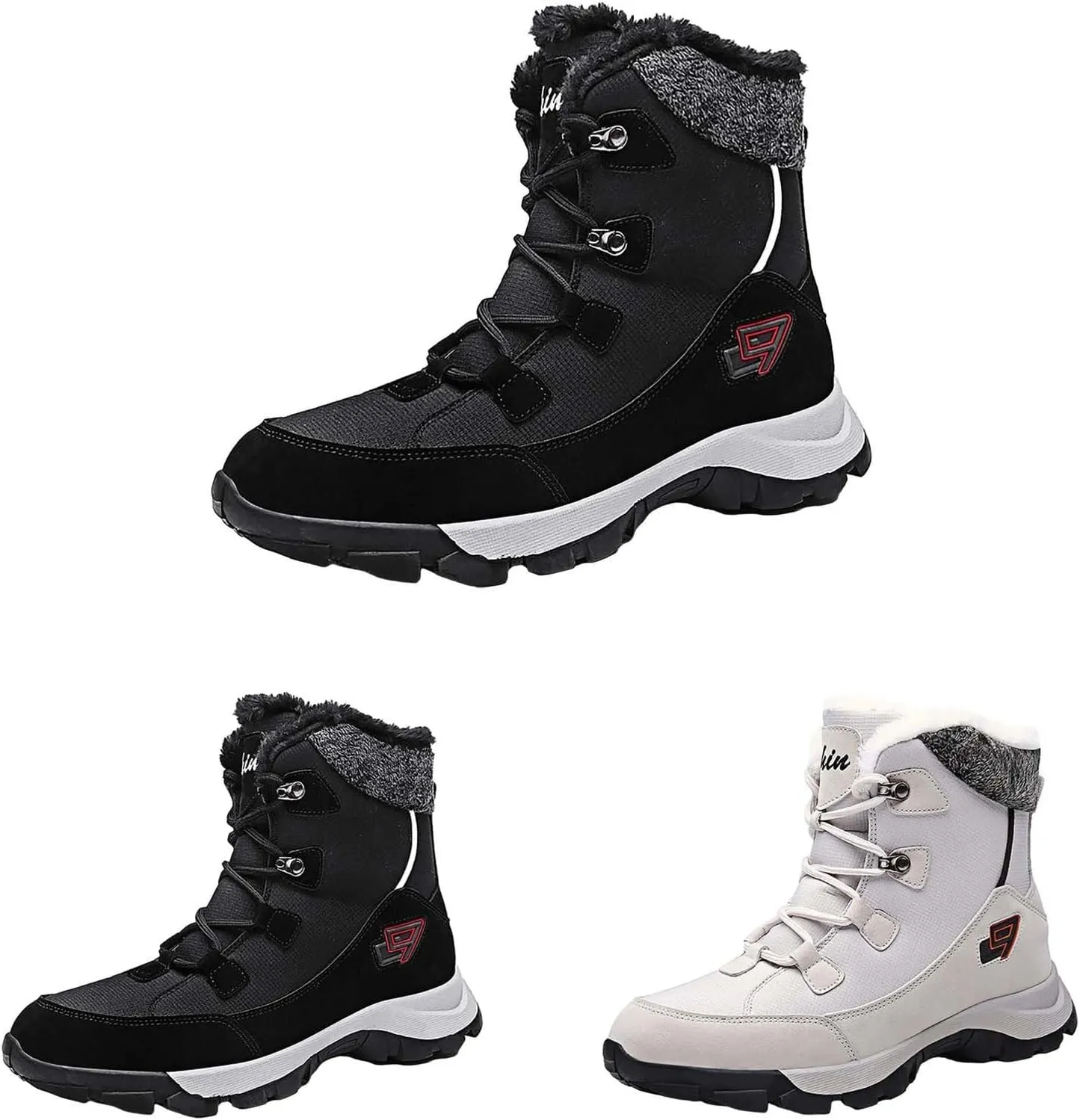 Men's Insulated Waterproof Hiking Snow Boots Fur Lined Winter Boot Non-Slip Outdoor Ankle High-top Shoes