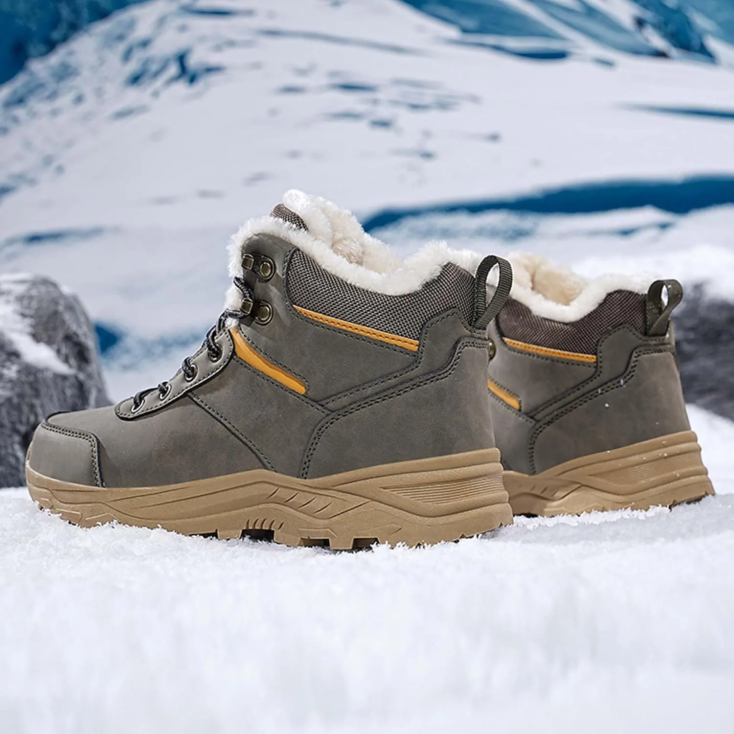 Men's Snow Boots Winter Warm Hiking Ankle Boots Outdoor Non-Slip Hiking Boots Fur Lined Warm Casual Winter Work Boots-Men's Large Size-6-14 US Size