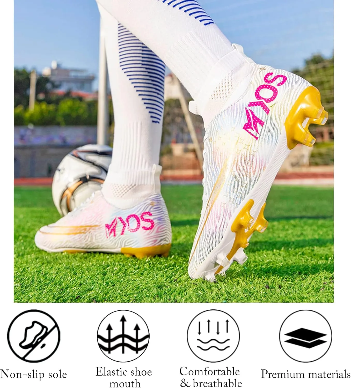 Men's Soccer Shoes Boys Professional High-Top Football Shoes Youth Outdoor Indoor Turf Soccer Cleats