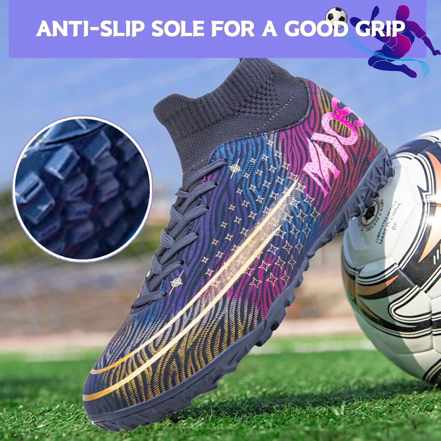 Men's Soccer Shoes Boys Professional High-Top Football Shoes Youth Outdoor Indoor Turf Soccer Cleats