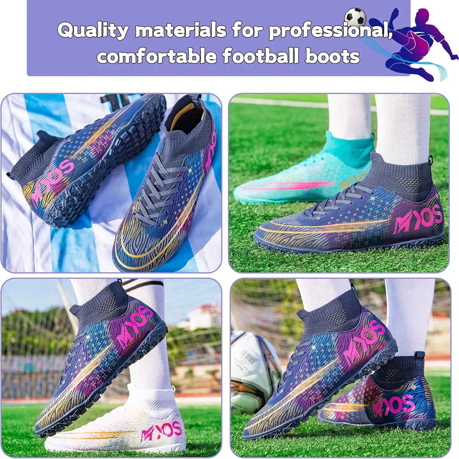 Men's Soccer Shoes Boys Professional High-Top Football Shoes Youth Outdoor Indoor Turf Soccer Cleats