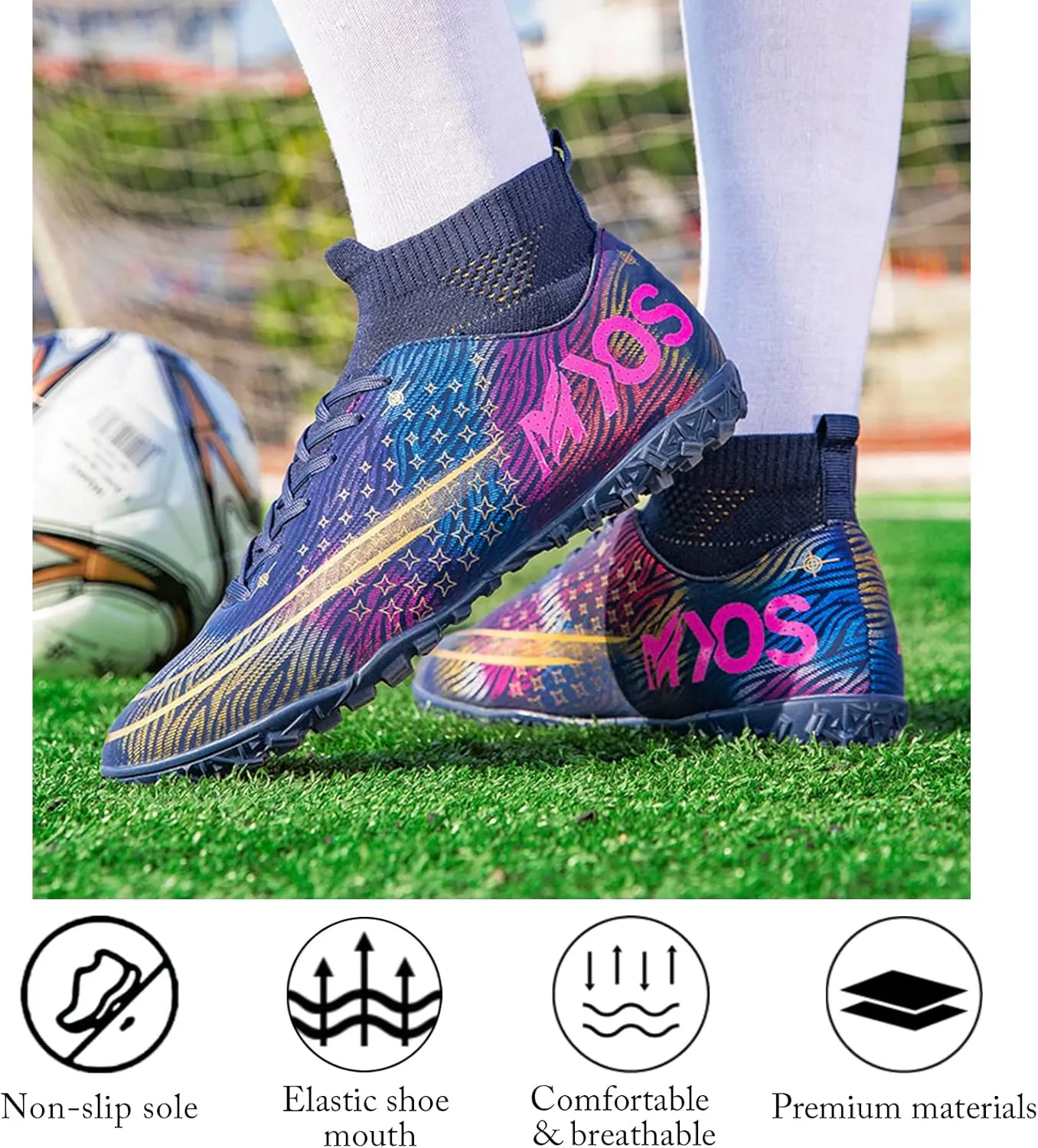 Men's Soccer Shoes Boys Professional High-Top Football Shoes Youth Outdoor Indoor Turf Soccer Cleats