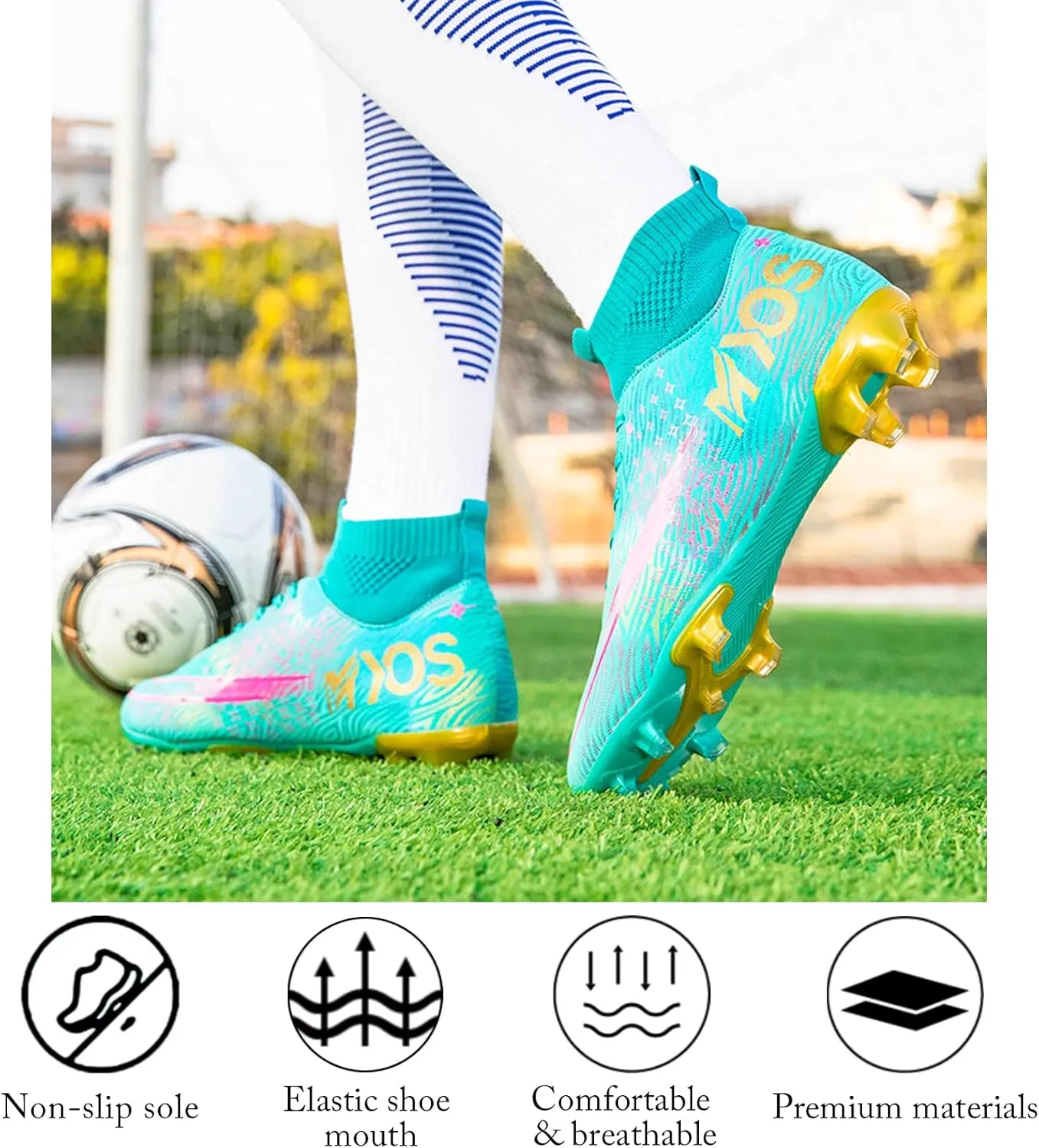 Men's Soccer Shoes Boys Professional High-Top Football Shoes Youth Outdoor Indoor Turf Soccer Cleats