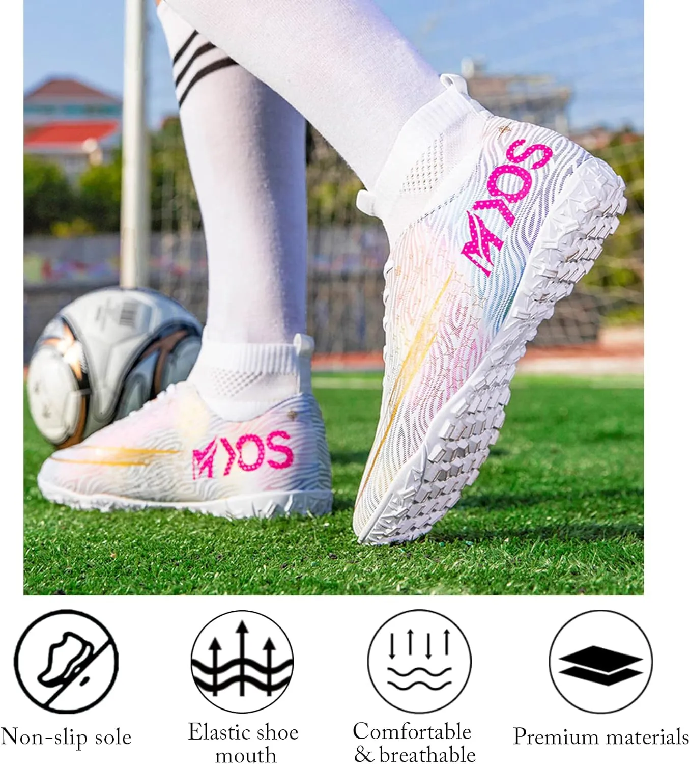 Men's Soccer Shoes Boys Professional High-Top Football Shoes Youth Outdoor Indoor Turf Soccer Cleats