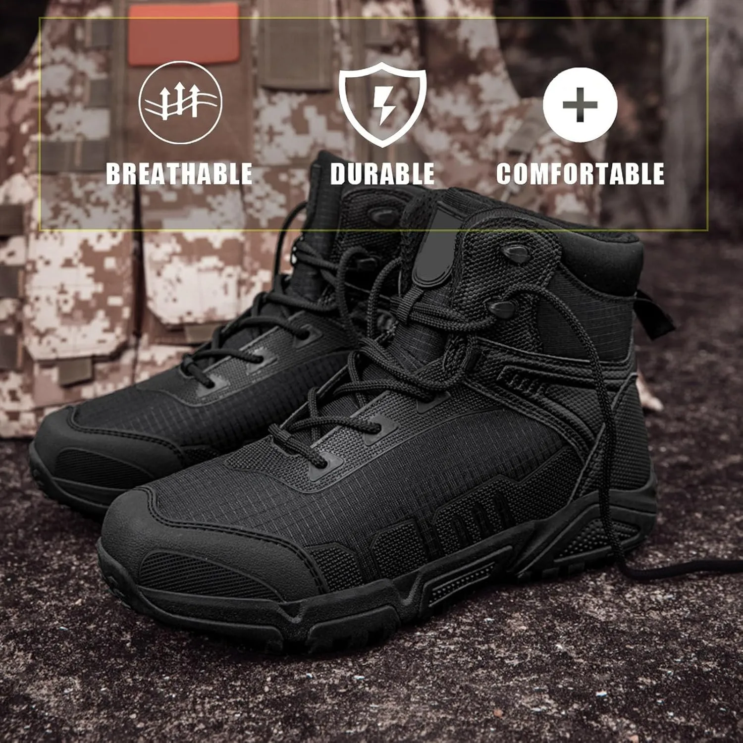 Mens Tactical Combat Boots | Waterproof, Lightweight, Slip-Resistant Hiking Boots for Outdoor, Work, and Military Use