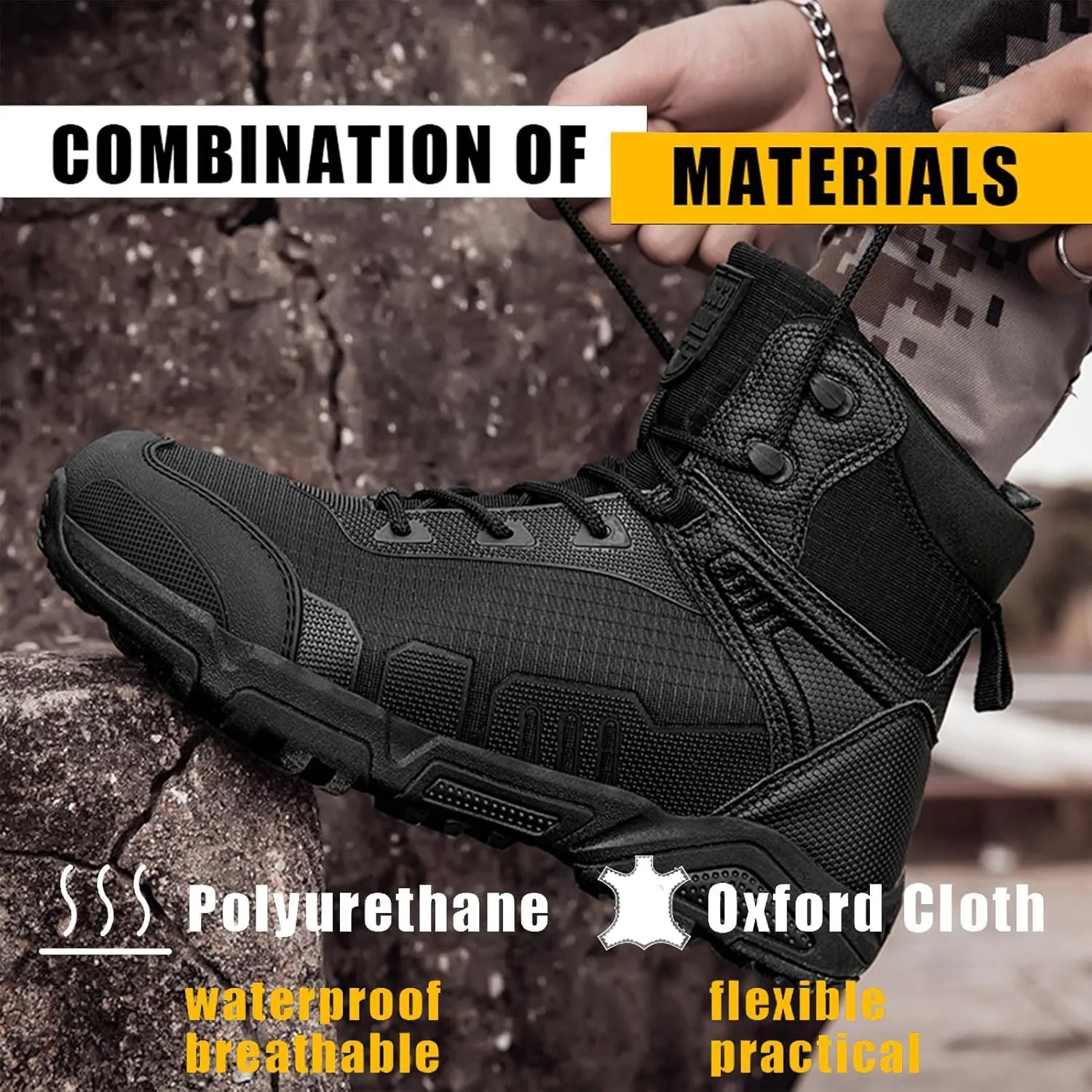 Mens Tactical Combat Boots | Waterproof, Lightweight, Slip-Resistant Hiking Boots for Outdoor, Work, and Military Use